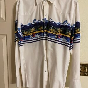 Vintage Roper Men's White Mountain Print Shirt